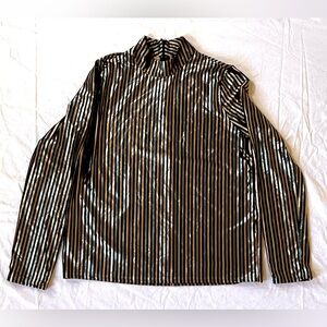 Zara Black Gold Party Velvet Striped Long Sleeve Mock Top Size Small